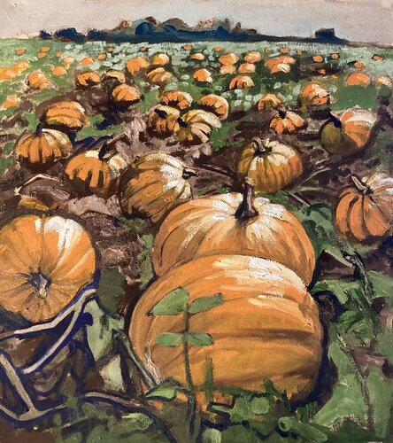 Image of Painting of pumpkin and tomato patch